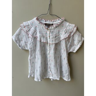 Preloved 6. Emile et Ida blouse creme korte mouw rood randje // 4y