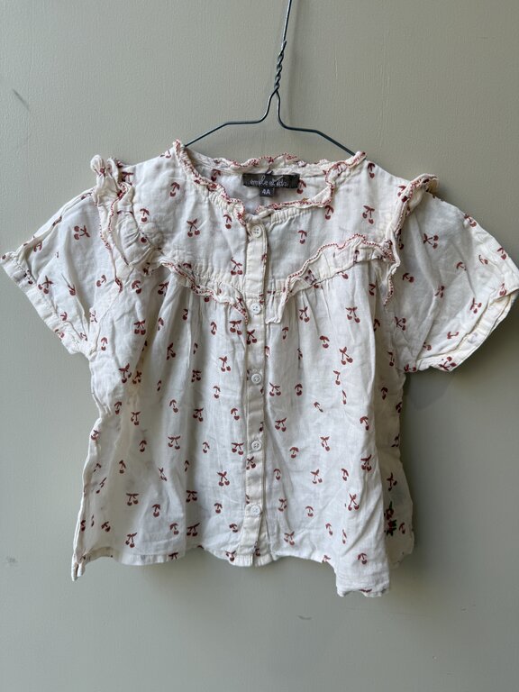 Preloved 6. Emile et Ida blouse creme  kersjes korte mouw // 4y