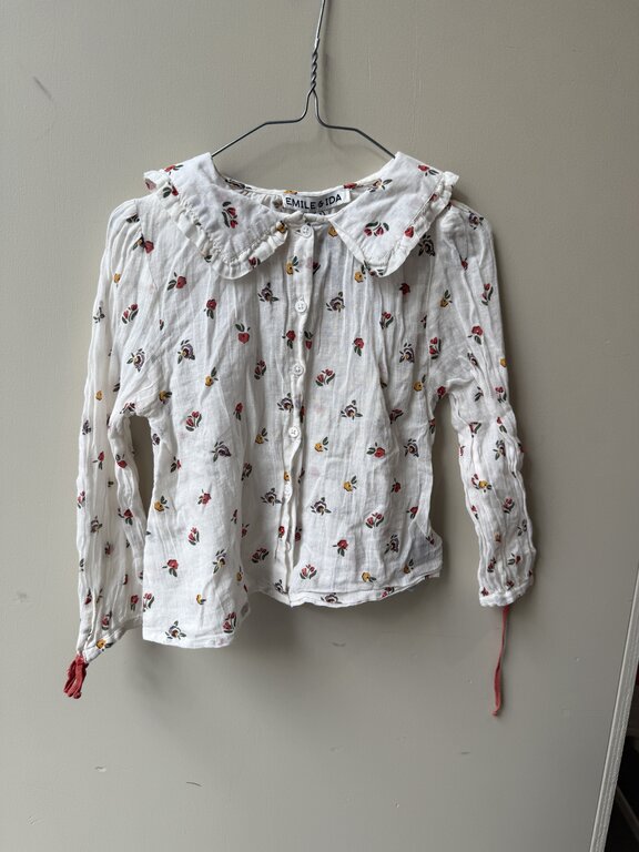 Preloved 6. Emile et Ida blouse creme lange mouw bloemetjes  // 4y