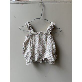 Preloved 1. Buho crop top 8 jaar // creme met kleine roze en gele bloemetjes