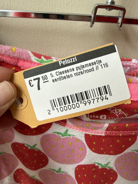 Preloved 5. Claesens pyjamasetje aardbeien roze/rood // 116