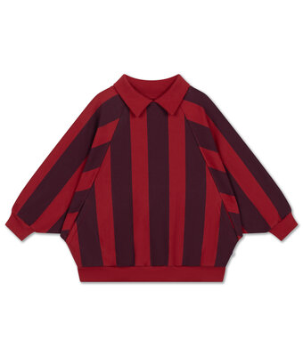 raglan polo sweater // rusty mulberry block stripe