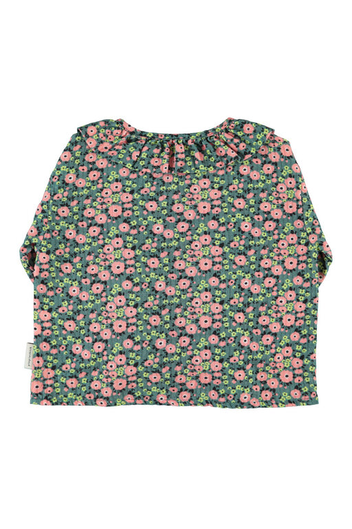 Piupiuchick blouse with round collar // green with multicolor flowers