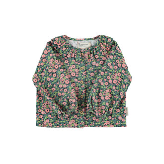 Piupiuchick blouse with round collar // green with multicolor flowers