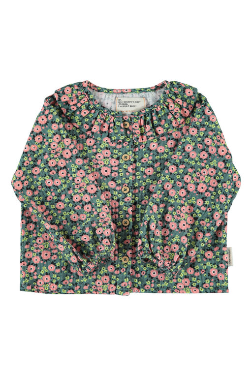 Piupiuchick blouse with round collar // green with multicolor flowers