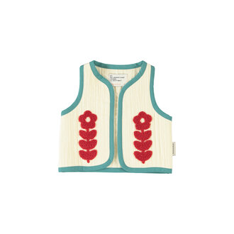 Piupiuchick waistcoat // ecru with embroidered red flowers