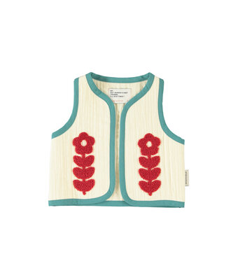 waistcoat // ecru with embroidered red flowers