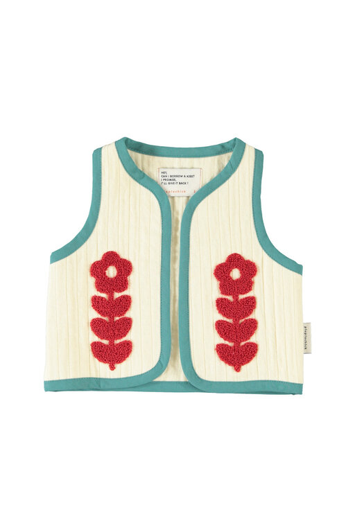Piupiuchick waistcoat // ecru with embroidered red flowers