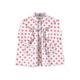 Piupiuchick short dress // light blue denim with red dots
