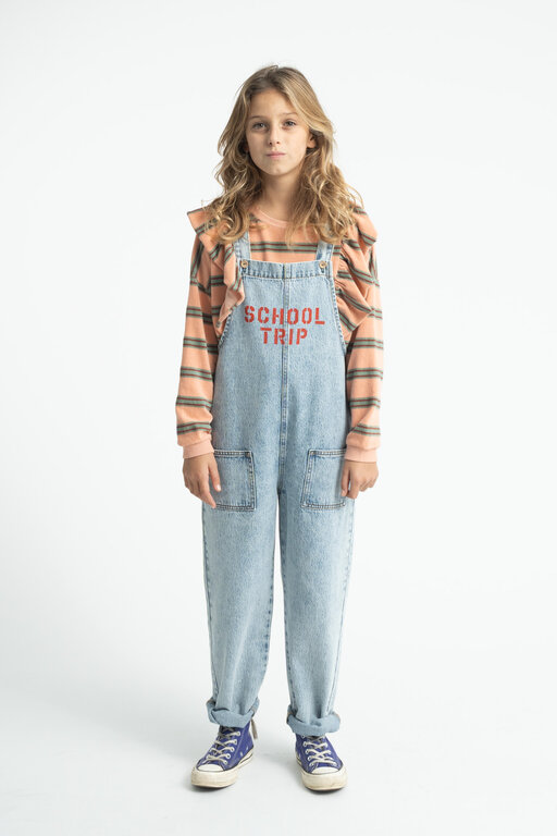 Piupiuchick dungarees // faded light blue denim with school trip print