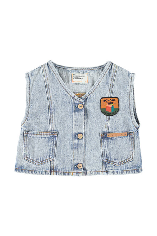 Piupiuchick waistcoat // faded light blue denim with captain print