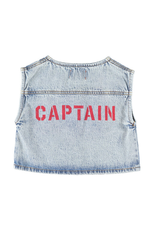Piupiuchick waistcoat // faded light blue denim with captain print
