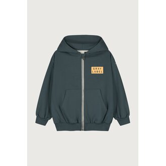 Gray Label logo hooded cardigan w zip // blue gray / bright cookie