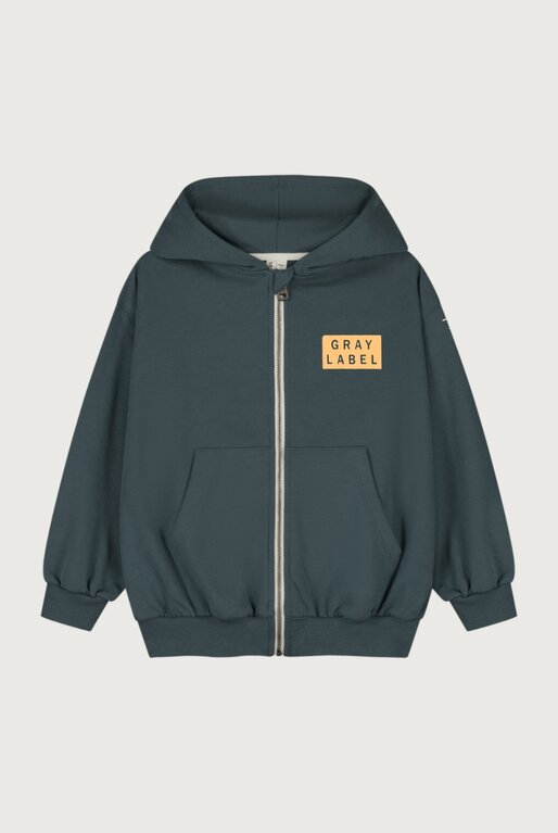 Gray Label logo hooded cardigan w zip // blue gray / bright cookie