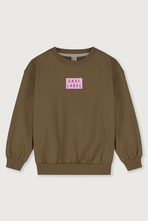Gray Label logo dropped shoulder sweater // woody / bubblegum