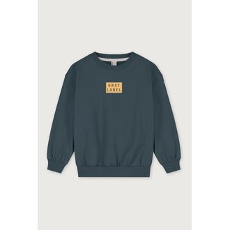 Gray Label logo dropped shoulder sweater // blue gray / bright cookie