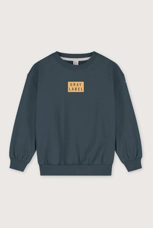 Gray Label logo dropped shoulder sweater // blue gray / bright cookie