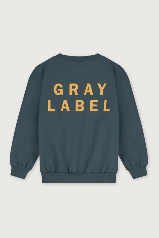Gray Label logo dropped shoulder sweater // blue gray / bright cookie
