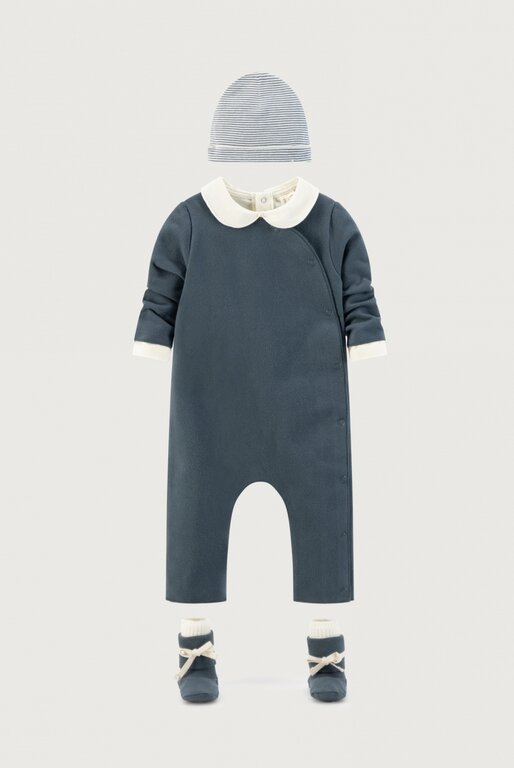 Gray Label baby suit with snaps // blue gray