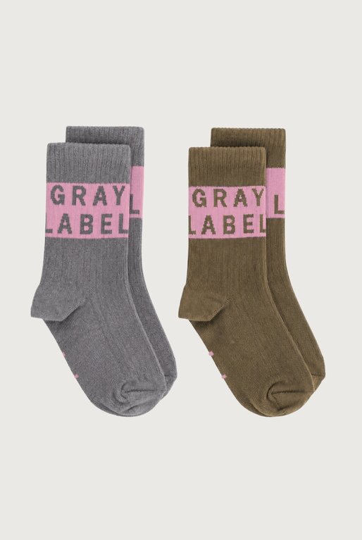Gray Label logo ribbed socks //  woody / bubblegum