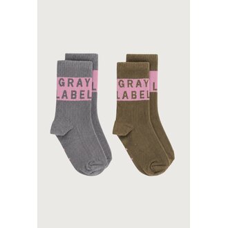 Gray Label logo ribbed socks //  woody / bubblegum