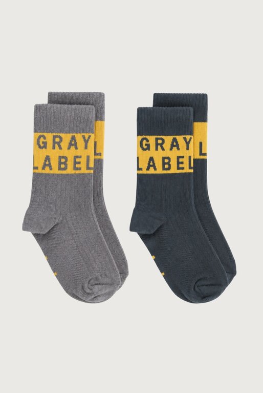 Gray Label logo ribbed socks // blue gray / bright cookie
