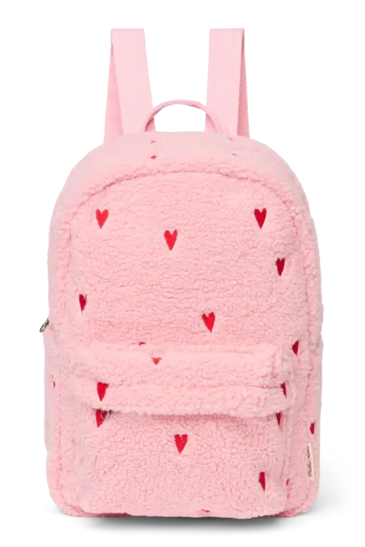 Studio Noos teddy midi backpack // hearts light pink