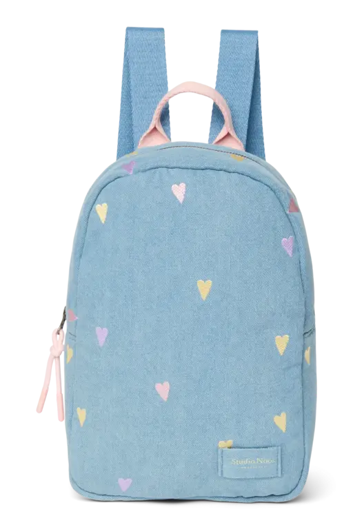 Studio Noos denim mini backpack // hearts light blue