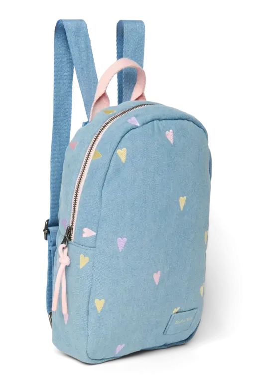 Studio Noos denim mini backpack // hearts light blue