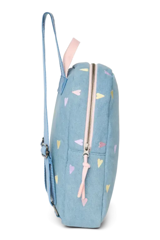Studio Noos denim mini backpack // hearts light blue
