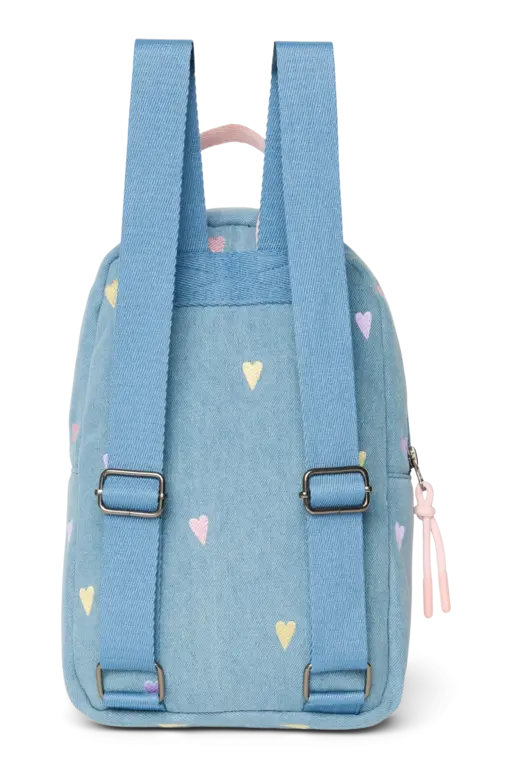 Studio Noos denim mini backpack // hearts light blue