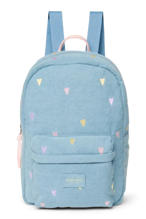 Studio Noos denim midi backpack // hearts light blue