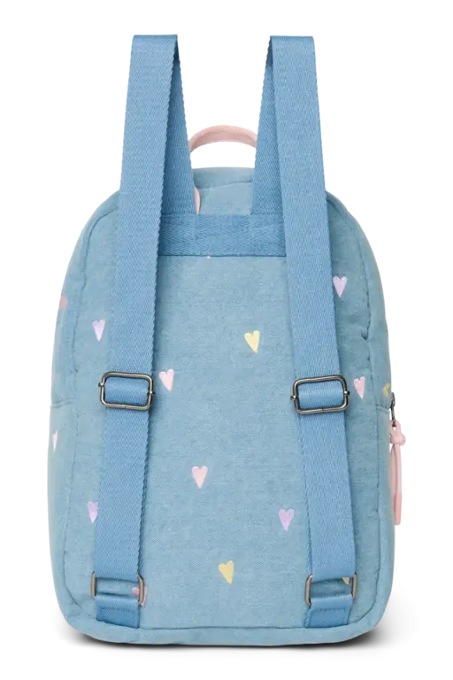 Studio Noos denim midi backpack // hearts light blue