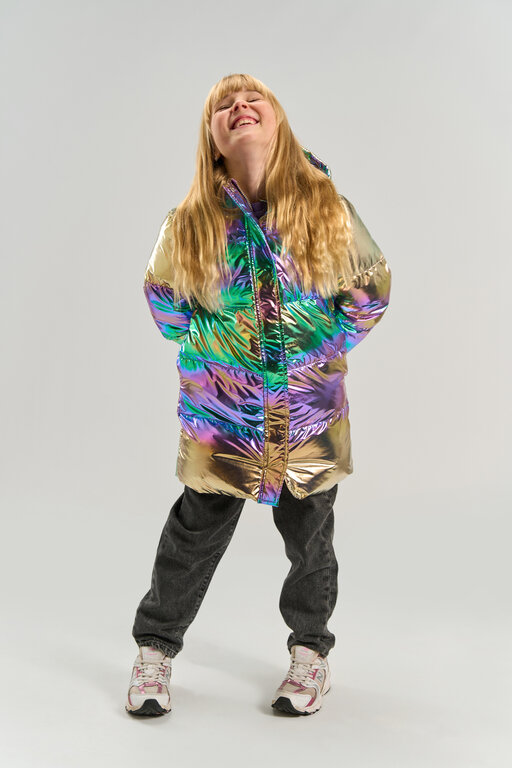 The New unicca long puffer jacket // metallic multicolor