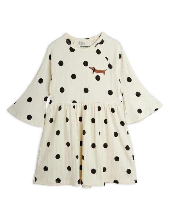 Mini Rodini dots aop dog trumpet sleeve dress // ogg white