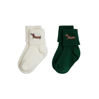 Mini Rodini dog emb 2-pack ribbed bby socks // multi