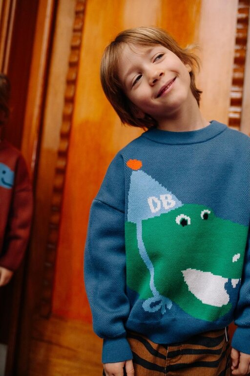 Daily Brat daffy dino knitted sweater // blue