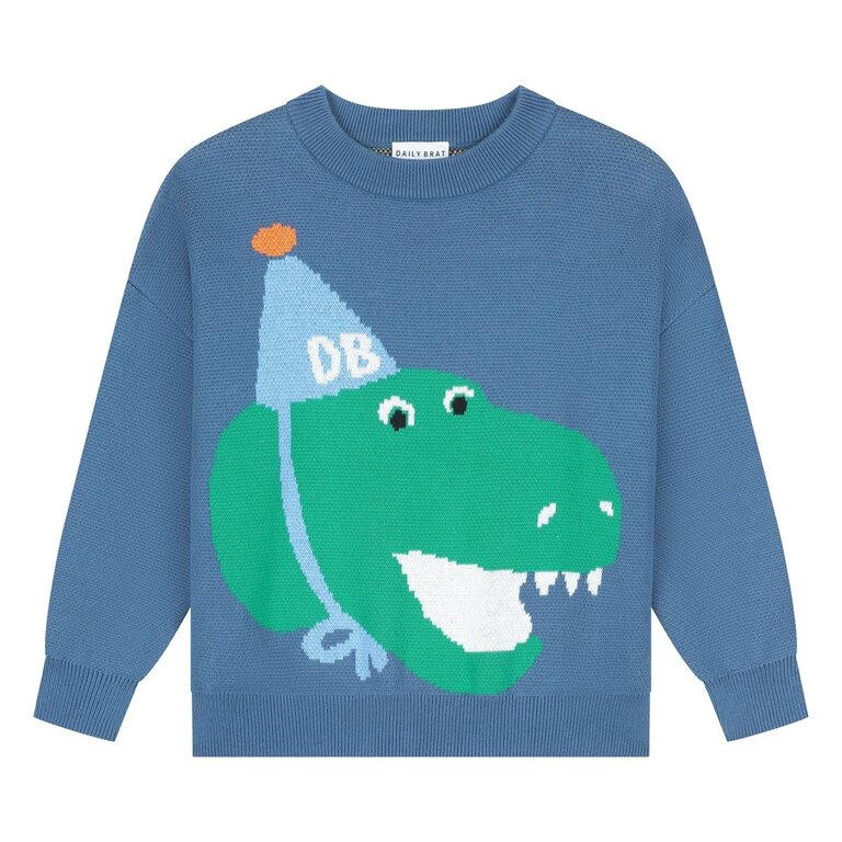 Daily Brat daffy dino knitted sweater // blue