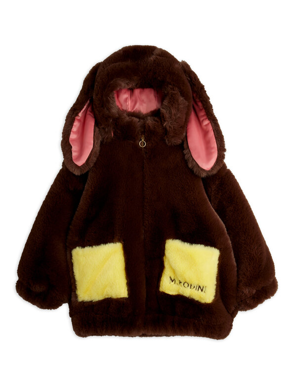 Mini Rodini rabbit ear faux fur jacket // brown