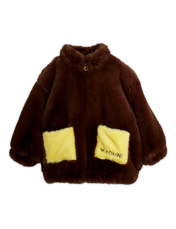 Mini Rodini rabbit ear faux fur jacket // brown