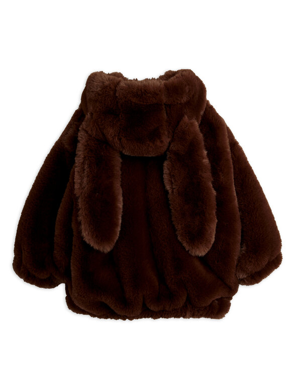 Mini Rodini rabbit ear faux fur jacket // brown