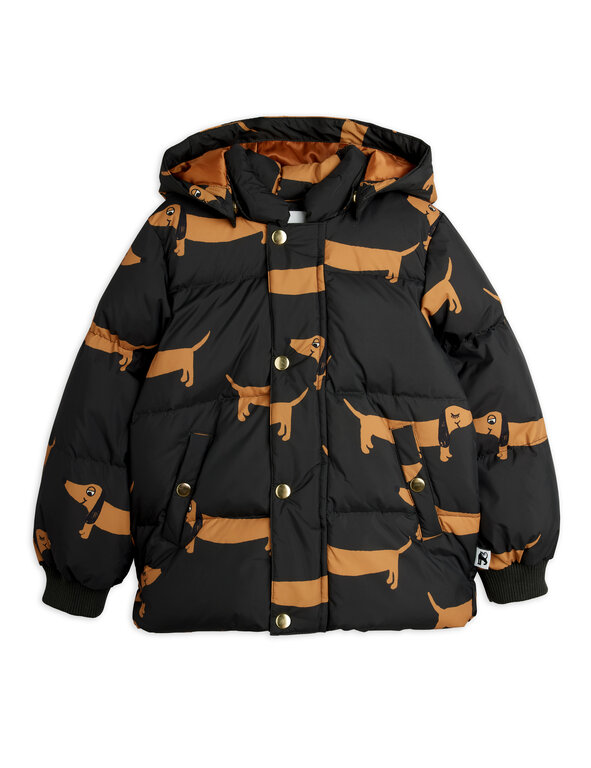 Mini Rodini dog aop hooded puffer // black