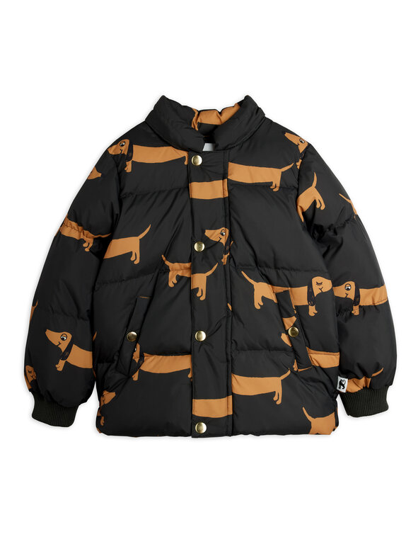 Mini Rodini dog aop hooded puffer // black