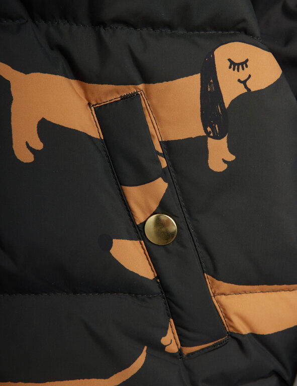 Mini Rodini dog aop hooded puffer // black