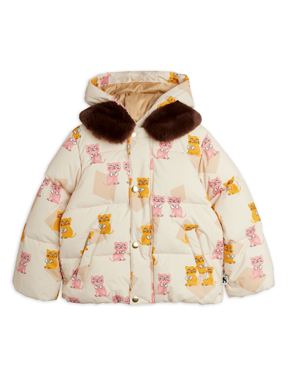Mini Rodini kitten aop faux fur collar puffer // multi