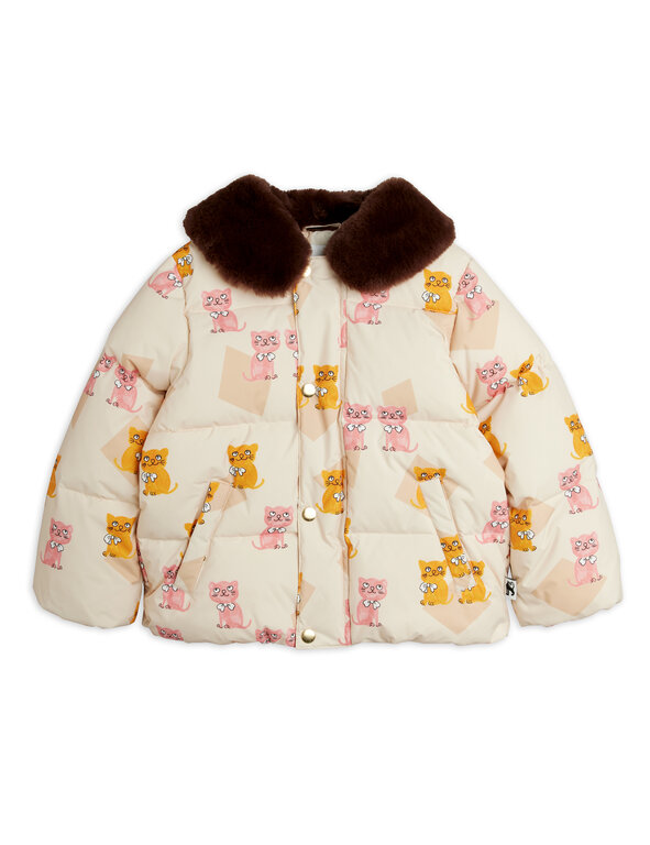 Mini Rodini kitten aop faux fur collar puffer // multi