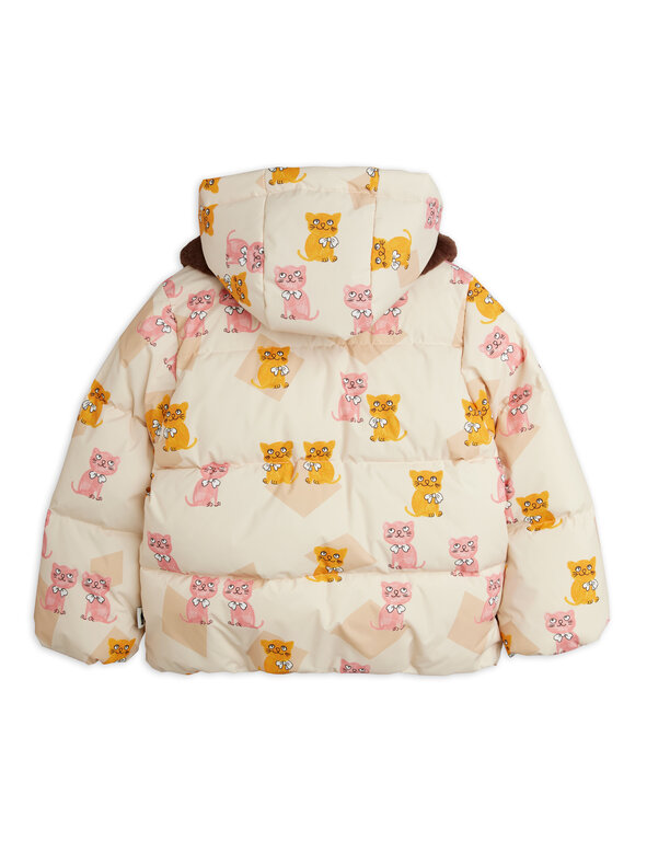 Mini Rodini kitten aop faux fur collar puffer // multi