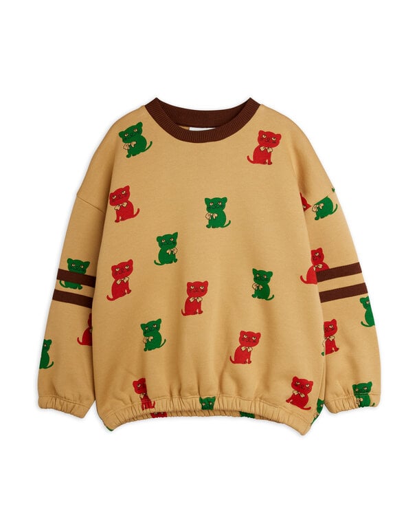 Mini Rodini kittens aop stripes sweatshirt // beige