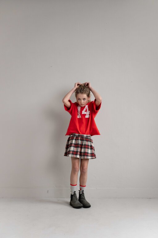 Jenest stella skirt // ivory / off black / red check