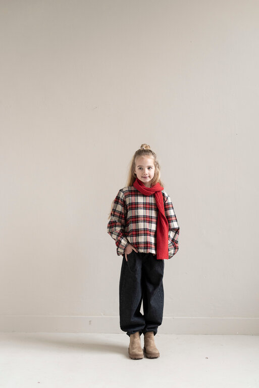 Jenest sofie blouse // ivory / off black / red check